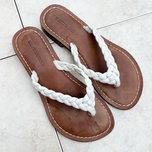 Bernardo Theo thong salads braided brown and white size 7.5 leather - Picture 3 of 8